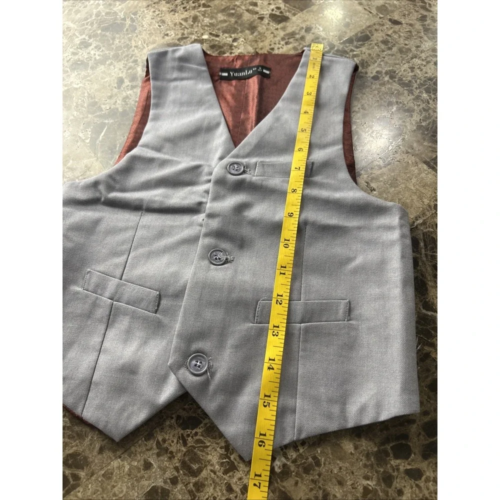 Yuan Lu Boy's Tuxedo Shirt & Tie #9 White Trousers and Waistcoat Vest Gray Set 4